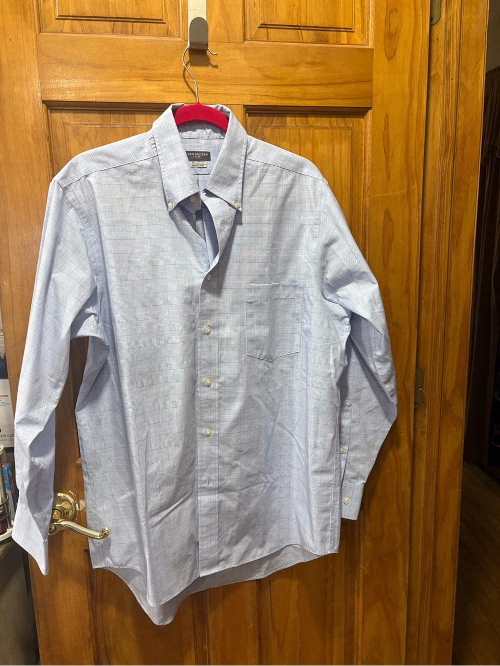 Van Heusen Light Blue Windowpane Button-Down Dress Shirt